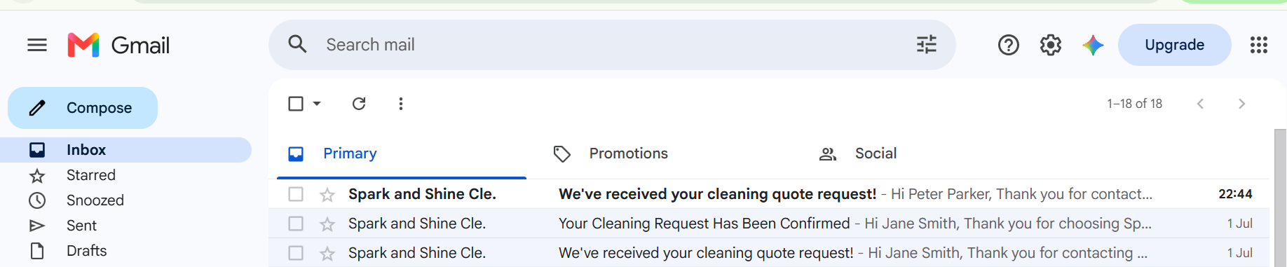 Screenshot of the automated confirmation email a client receives