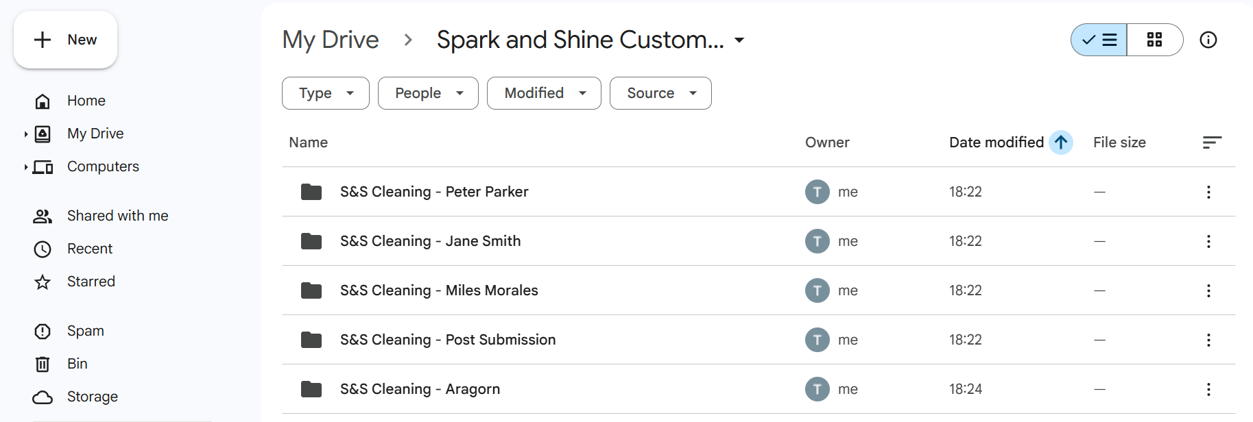 Screenshot of the client's Google Drive folder opened