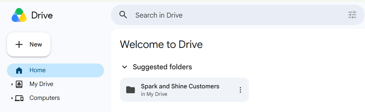 Screenshot of a newly created Google Drive folder
